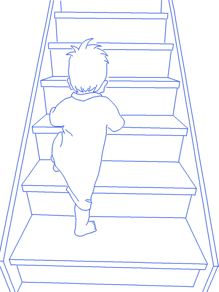 階段を上る子供シルエットイラス